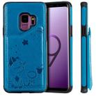 For Galaxy S9 Cat Bee Embossing Pattern Shockproof Protective Case with Card Slots & Photo Frame(Blue) - 1