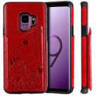 For Galaxy S9 Cat Bee Embossing Pattern Shockproof Protective Case with Card Slots & Photo Frame(Red) - 1