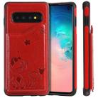 For Galaxy S10 Cat Bee Embossing Pattern Shockproof Protective Case with Card Slots & Photo Frame(Red) - 1