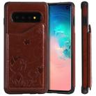 For Galaxy S10 Cat Bee Embossing Pattern Shockproof Protective Case with Card Slots & Photo Frame(Brown) - 1