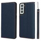 For Samsung Galaxy S21 5G Litchi Genuine Leather Phone Case(Dark Blue) - 1