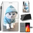 For Xiaomi Redmi Note 8 Voltage Coloured Drawing Magnetic Clasp Horizontal Flip PU Leather Case with Holder & Card Slots(C15 Blue Sweater White Cat) - 1