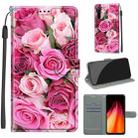 For Xiaomi Redmi Note 8 Voltage Coloured Drawing Magnetic Clasp Horizontal Flip PU Leather Case with Holder & Card Slots(C17 Green Leaf Pink Rose) - 1