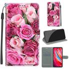 For Xiaomi Redmi Note 8 Pro Voltage Coloured Drawing Magnetic Clasp Horizontal Flip PU Leather Case with Holder & Card Slots(C17 Green Leaf Pink Rose) - 1
