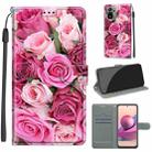 For Xiaomi Redmi Note 10 4G/Note 10S Voltage Coloured Drawing Magnetic Clasp Horizontal Flip PU Leather Case with Holder & Card Slots(C17 Green Leaf Pink Rose) - 1