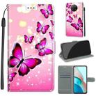 For Xiaomi Redmi Note 9 5G/ 9T Voltage Coloured Drawing Magnetic Clasp Horizontal Flip PU Leather Case with Holder & Card Slots(C03 Gradient Pink Flying Butterflies) - 1