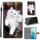 For Xiaomi Redmi Note 9 5G/ 9T Voltage Coloured Drawing Magnetic Clasp Horizontal Flip PU Leather Case with Holder & Card Slots(C08 Flower Bush Big White Cat) - 1