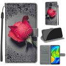 For Xiaomi Redmi Note 9/Redmi 10X 4G Voltage Coloured Drawing Magnetic Clasp Horizontal Flip PU Leather Case with Holder & Card Slots(C14 Black Water Drop Rose) - 1