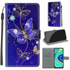 For Xiaomi Redmi Note 9S/9 Pro Voltage Coloured Drawing Magnetic Clasp Horizontal Flip PU Leather Case with Holder & Card Slots(C11 Blue Golden Chain Butterflies) - 1