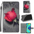 For Xiaomi Redmi Note 9S/9 Pro Voltage Coloured Drawing Magnetic Clasp Horizontal Flip PU Leather Case with Holder & Card Slots(C14 Black Water Drop Rose) - 1