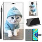 For Xiaomi Redmi Note 9S/9 Pro Voltage Coloured Drawing Magnetic Clasp Horizontal Flip PU Leather Case with Holder & Card Slots(C15 Blue Sweater White Cat) - 1