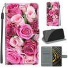 For Xiaomi Poco M3 Voltage Coloured Drawing Magnetic Clasp Horizontal Flip PU Leather Case with Holder & Card Slots(C17 Green Leaf Pink Rose) - 1