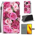 For Xiaomi Poco X3 NFC Voltage Coloured Drawing Magnetic Clasp Horizontal Flip PU Leather Case with Holder & Card Slots(C17 Green Leaf Pink Rose) - 1