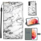 For Samsung Galaxy S21 5G Voltage Colored Drawing Magnetic Clasp Horizontal Flip PU Leather Case with Holder & Card Slots(C01 White Marble) - 1