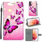 For Samsung Galaxy S21 5G Voltage Colored Drawing Magnetic Clasp Horizontal Flip PU Leather Case with Holder & Card Slots(C03 Gradient Pink Flying Butterflies) - 1