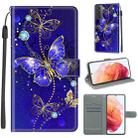 For Samsung Galaxy S21 5G Voltage Colored Drawing Magnetic Clasp Horizontal Flip PU Leather Case with Holder & Card Slots(C11 Blue Golden Chain Butterflies) - 1