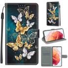 For Samsung Galaxy S21 5G Voltage Colored Drawing Magnetic Clasp Horizontal Flip PU Leather Case with Holder & Card Slots(C20 Gold Silver Flying Butterflies) - 1