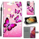 For Samsung Galaxy S21 Ultra 5G Voltage Colored Drawing Magnetic Clasp Horizontal Flip PU Leather Case with Holder & Card Slots(C03 Gradient Pink Flying Butterflies) - 1