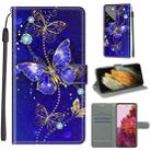 For Samsung Galaxy S21 Ultra 5G Voltage Colored Drawing Magnetic Clasp Horizontal Flip PU Leather Case with Holder & Card Slots(C11 Blue Golden Chain Butterflies) - 1