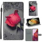 For Samsung Galaxy S21 Ultra 5G Voltage Colored Drawing Magnetic Clasp Horizontal Flip PU Leather Case with Holder & Card Slots(C14 Black Water Drop Rose) - 1