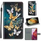For Samsung Galaxy S21 Ultra 5G Voltage Colored Drawing Magnetic Clasp Horizontal Flip PU Leather Case with Holder & Card Slots(C20 Gold Silver Flying Butterflies) - 1