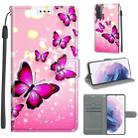 For Samsung Galaxy S21+ 5G Voltage Colored Drawing Magnetic Clasp Horizontal Flip PU Leather Case with Holder & Card Slots(C03 Gradient Pink Flying Butterflies) - 1