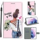 For Samsung Galaxy S21+ 5G Voltage Colored Drawing Magnetic Clasp Horizontal Flip PU Leather Case with Holder & Card Slots(C09 Hug Flower) - 1