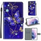 For Samsung Galaxy S21+ 5G Voltage Colored Drawing Magnetic Clasp Horizontal Flip PU Leather Case with Holder & Card Slots(C11 Blue Golden Chain Butterflies) - 1