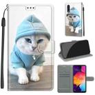 For Samsung Galaxy A50 Voltage Colored Drawing Magnetic Clasp Horizontal Flip PU Leather Case with Holder & Card Slots(C15 Blue Sweater White Cat) - 1