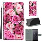 For Samsung Galaxy S9+ Voltage Colored Drawing Magnetic Clasp Horizontal Flip PU Leather Case with Holder & Card Slots(C17 Green Leaf Pink Rose) - 1