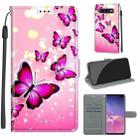 For Samsung Galaxy S10+ Voltage Colored Drawing Magnetic Clasp Horizontal Flip PU Leather Case with Holder & Card Slots(C03 Gradient Pink Flying Butterflies) - 1