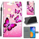 For Huawei P Smart 2021 / Y7a Voltage Colored Drawing Magnetic Clasp Horizontal Flip PU Leather Case with Holder & Card Slots(C03 Gradient Pink Flying Butterflies) - 1