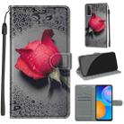 For Huawei P Smart 2021 / Y7a Voltage Colored Drawing Magnetic Clasp Horizontal Flip PU Leather Case with Holder & Card Slots(C14 Black Water Drop Rose) - 1