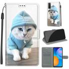 For Huawei P Smart 2021 / Y7a Voltage Colored Drawing Magnetic Clasp Horizontal Flip PU Leather Case with Holder & Card Slots(C15 Blue Sweater White Cat) - 1