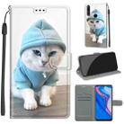 For Huawei P Smart Z / Y9 Prime / 9X / 9X Pro Voltage Colored Drawing Magnetic Clasp Horizontal Flip PU Leather Case with Holder & Card Slots(C15 Blue Sweater White Cat) - 1