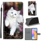 For Honor 10X Lite Voltage Colored Drawing Magnetic Clasp Horizontal Flip PU Leather Case with Holder & Card Slots(C08 Flower Bush Big White Cat) - 1