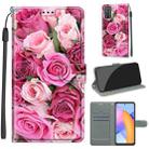 For Honor 10X Lite Voltage Colored Drawing Magnetic Clasp Horizontal Flip PU Leather Case with Holder & Card Slots(C17 Green Leaf Pink Rose) - 1