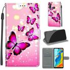 For Huawei P30 Lite Voltage Colored Drawing Magnetic Clasp Horizontal Flip PU Leather Case with Holder & Card Slots(C03 Gradient Pink Flying Butterflies) - 1