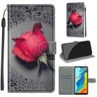 For Huawei P30 Lite Voltage Colored Drawing Magnetic Clasp Horizontal Flip PU Leather Case with Holder & Card Slots(C14 Black Water Drop Rose) - 1