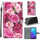 For Huawei Y5 2019 / Honor 8S Voltage Colored Drawing Magnetic Clasp Horizontal Flip PU Leather Case with Holder & Card Slots(C17 Green Leaf Pink Rose) - 1