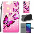 For ZTE A5 2020 Voltage Coloured Drawing Magnetic Clasp Horizontal Flip PU Leather Case with Holder & Card Slots(C03 Gradient Pink Flying Butterflies) - 1