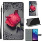 For ZTE A5 2020 Voltage Coloured Drawing Magnetic Clasp Horizontal Flip PU Leather Case with Holder & Card Slots(C14 Black Water Drop Rose) - 1