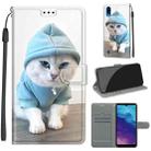 For ZTE A5 2020 Voltage Coloured Drawing Magnetic Clasp Horizontal Flip PU Leather Case with Holder & Card Slots(C15 Blue Sweater White Cat) - 1