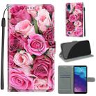 For ZTE A5 2020 Voltage Coloured Drawing Magnetic Clasp Horizontal Flip PU Leather Case with Holder & Card Slots(C17 Green Leaf Pink Rose) - 1