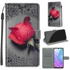 For ZTE Blade 20 Smart Voltage Coloured Drawing Magnetic Clasp Horizontal Flip PU Leather Case with Holder & Card Slots(C14 Black Water Drop Rose) - 1