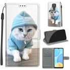 For Motorola Moto E7 Plus/G9 Play/G9 Voltage Coloured Drawing Magnetic Clasp Horizontal Flip PU Leather Case with Holder & Card Slots(C15 Blue Sweater White Cat) - 1