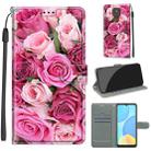 For Motorola Moto E7 Plus/G9 Play/G9 Voltage Coloured Drawing Magnetic Clasp Horizontal Flip PU Leather Case with Holder & Card Slots(C17 Green Leaf Pink Rose) - 1