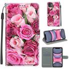 For iPhone 11 Voltage Colored Drawing Magnetic Clasp Horizontal Flip PU Leather Case with Holder & Card Slots (C17 Green Leaf Pink Rose) - 1