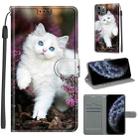 For iPhone 11 Pro Voltage Colored Drawing Magnetic Clasp Horizontal Flip PU Leather Case with Holder & Card Slots (C08 Flower Bush Big White Cat) - 1