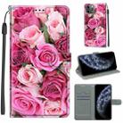 For iPhone 11 Pro Voltage Colored Drawing Magnetic Clasp Horizontal Flip PU Leather Case with Holder & Card Slots (C17 Green Leaf Pink Rose) - 1